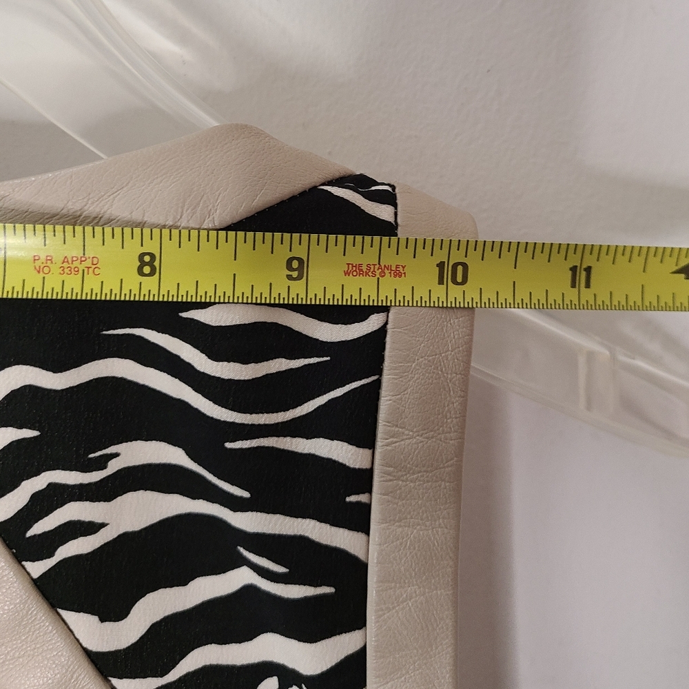 REBECCA TAYLOR Leather Trim Cage Dress Black/Cream Silk Tiger Print Sz 8 - Picture 13 of 13